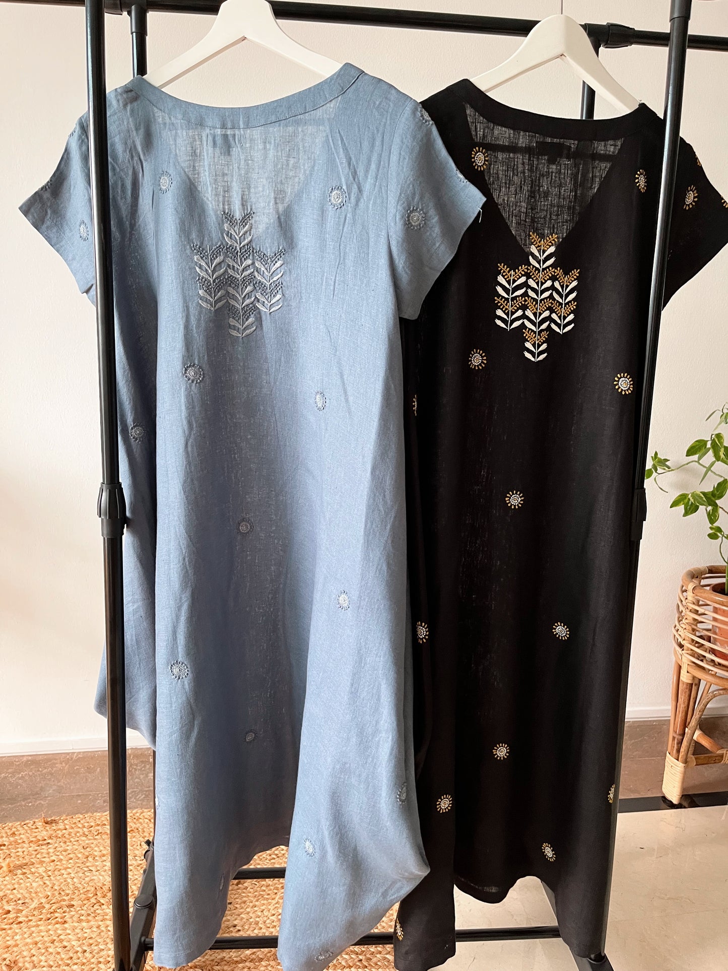 ATMAN Linen Dress with Hand Embroidery