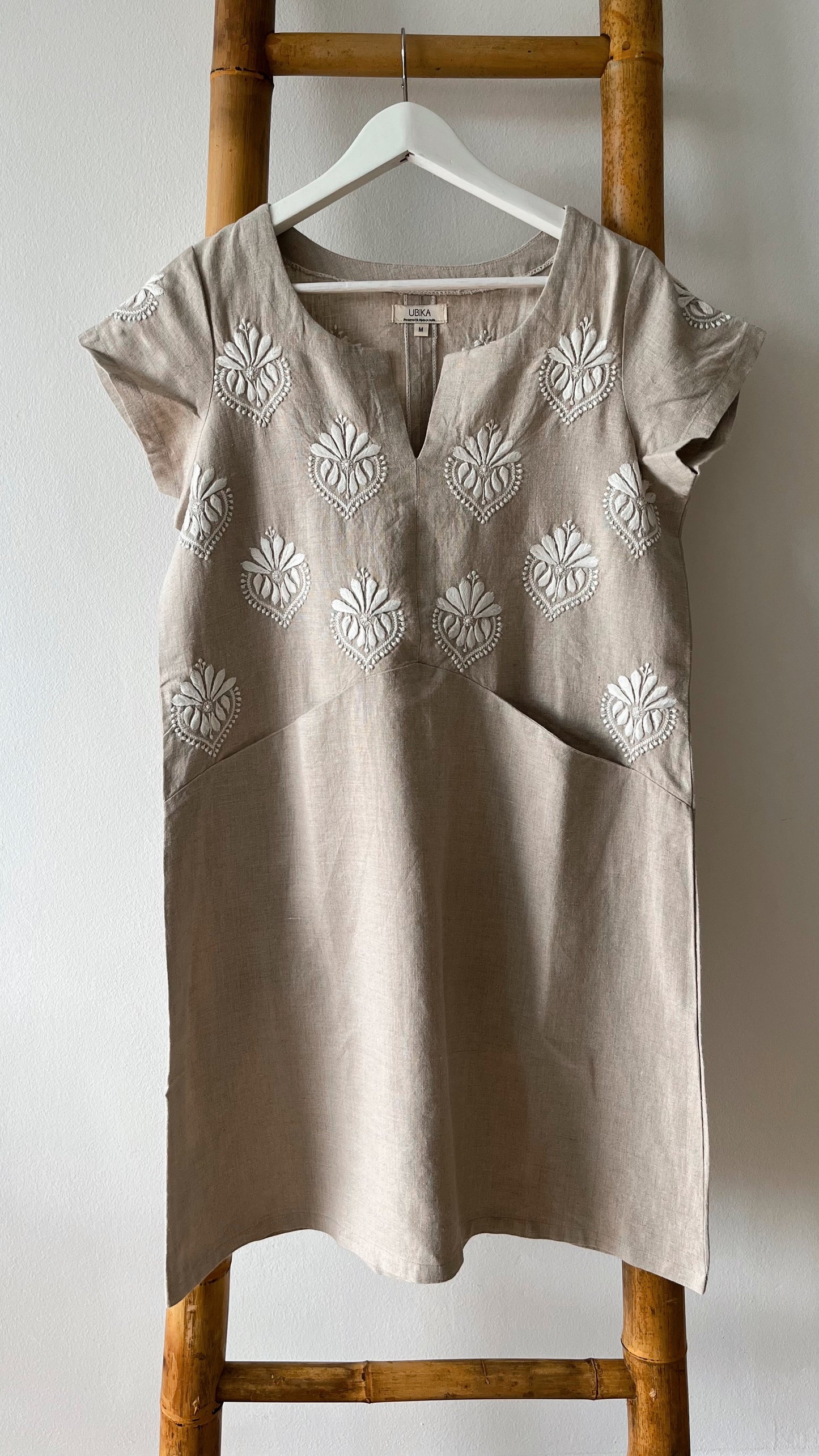 MOKSH Structured Linen Dress with Hand Embroidery