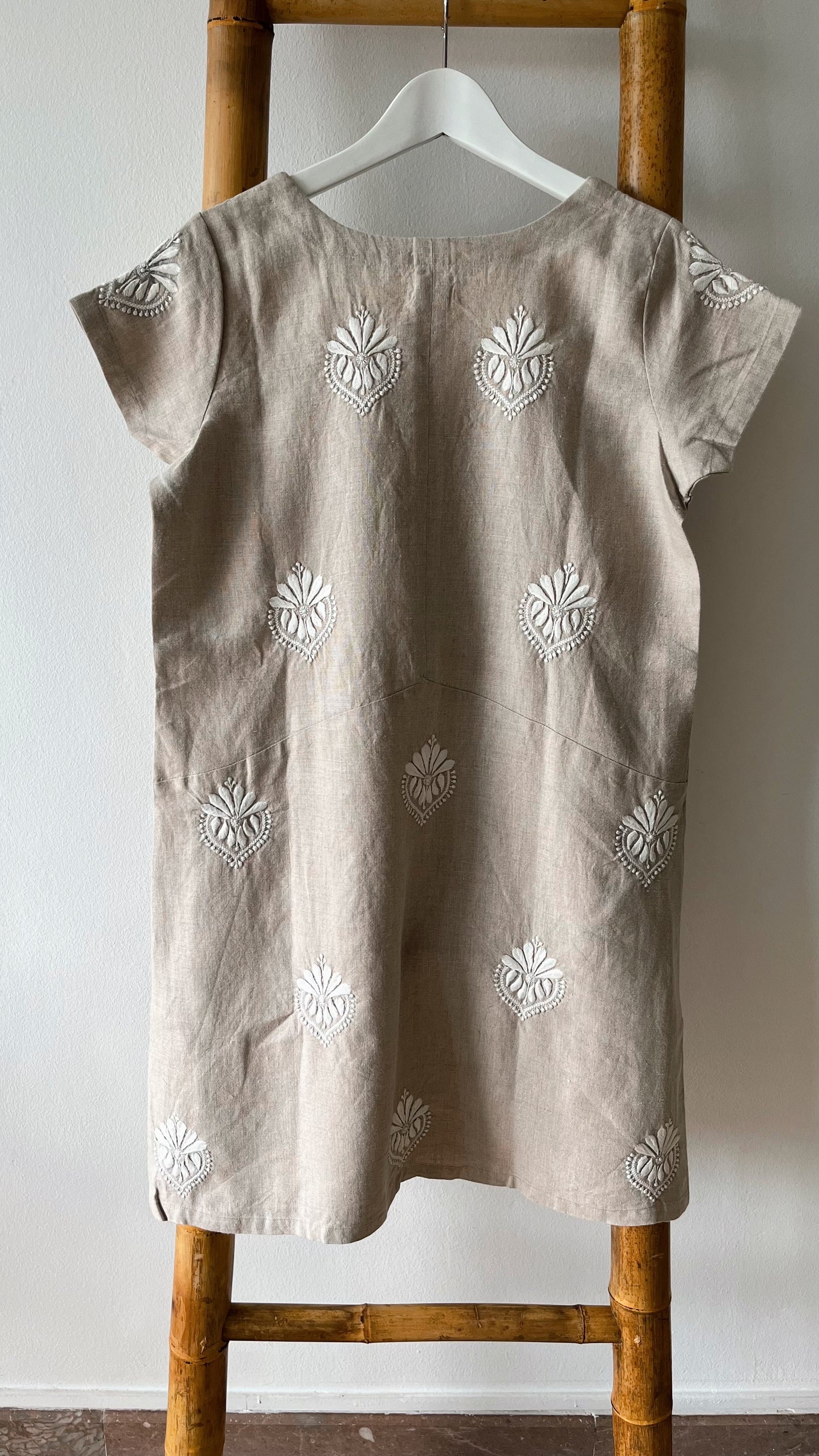 MOKSH Structured Linen Dress with Hand Embroidery