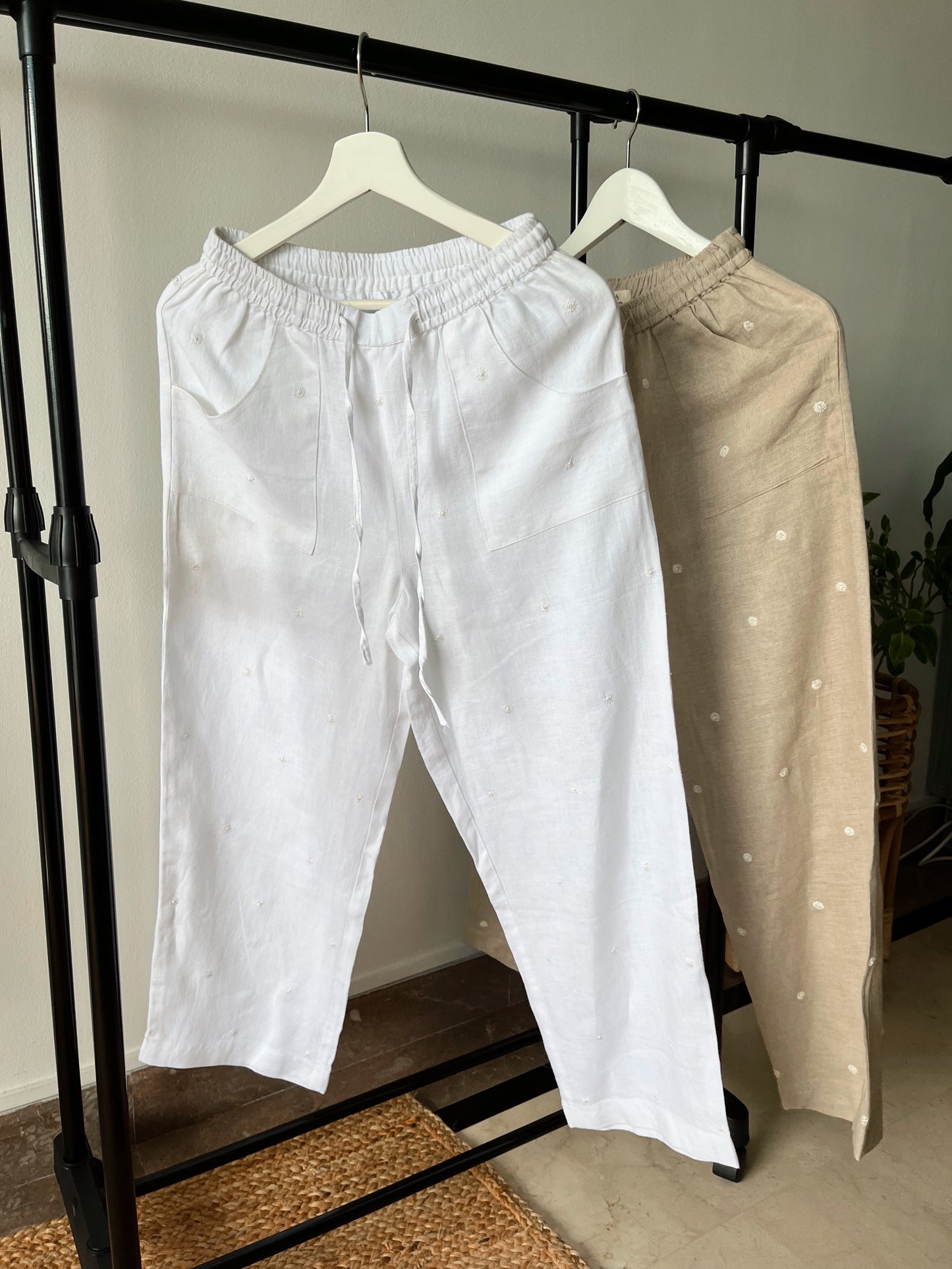 LILA Linen Pants with light hand embroidery