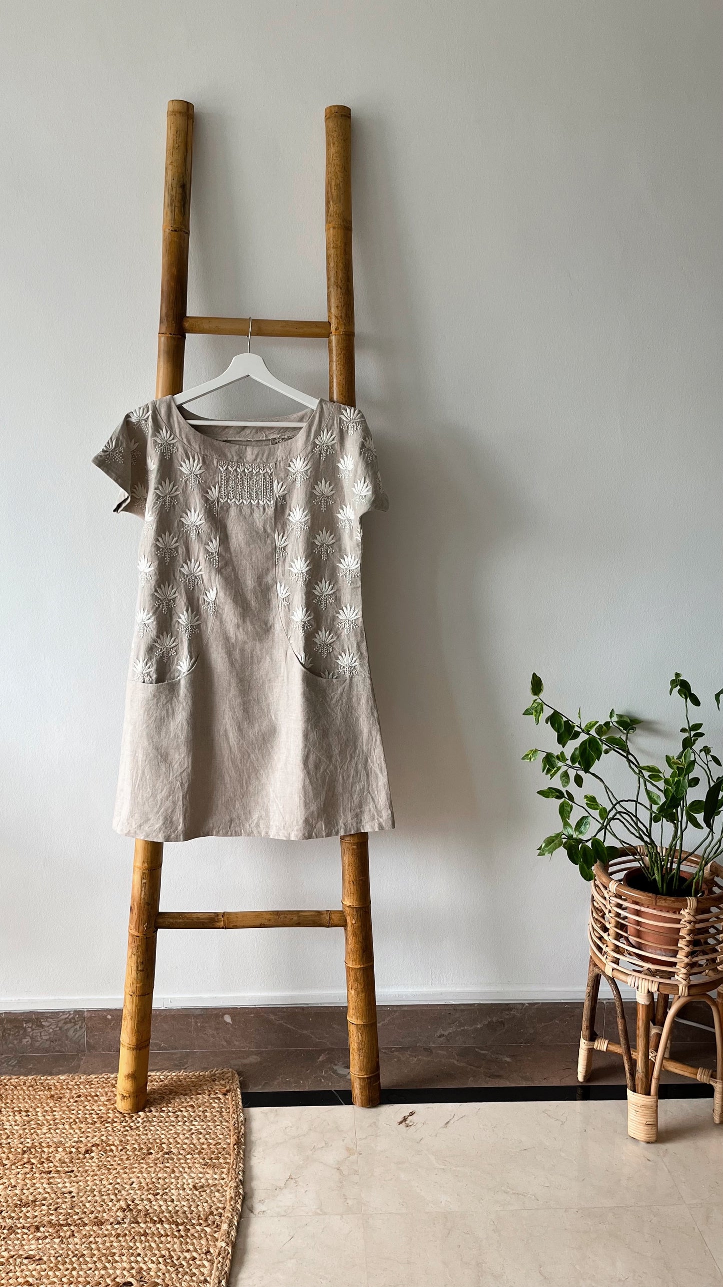 PRANA Linen Boat Neck Dress with Hand Embroidery