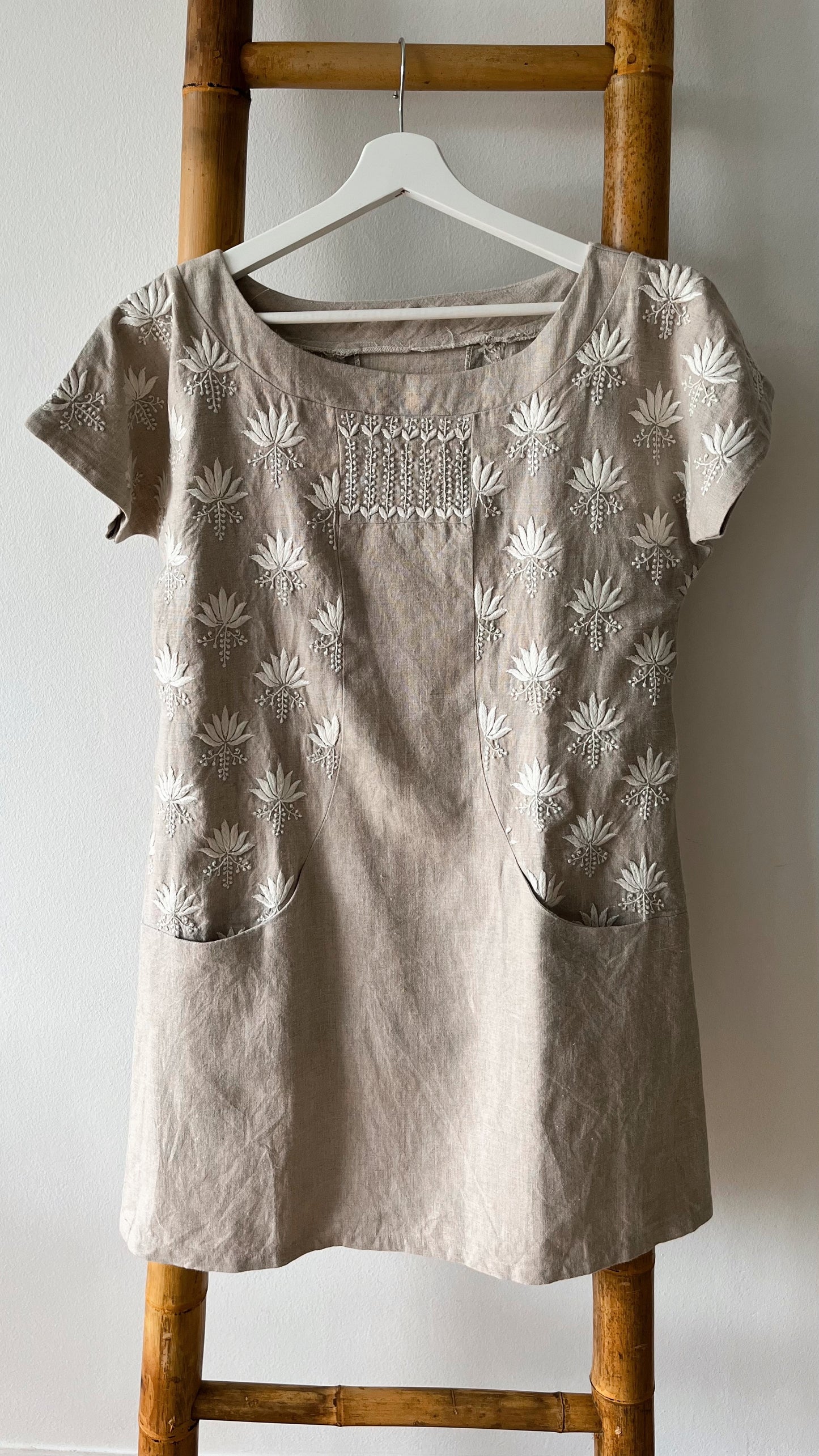 PRANA Linen Boat Neck Dress with Hand Embroidery