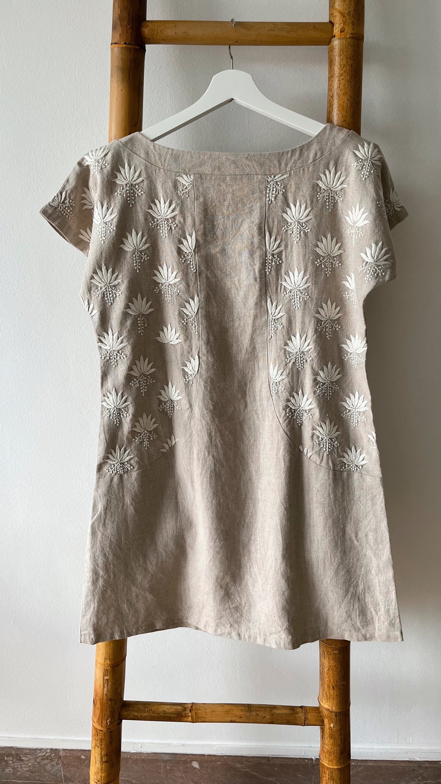 PRANA Linen Boat Neck Dress with Hand Embroidery